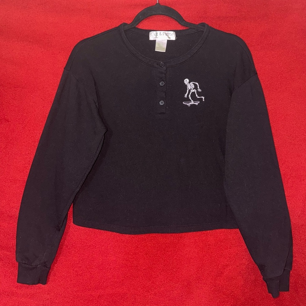 Cut & Paste Black Long Sleeve Top with Embroidery